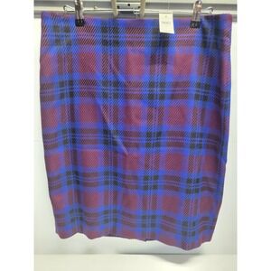 Nwt Ann Taylor Factory Plaid Pencil Skirt Blue Burgundy‎ Black Size 12